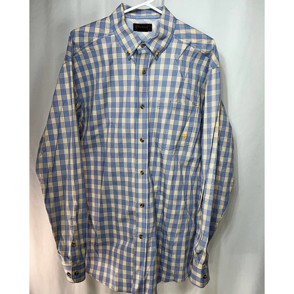 Ariat Men's Large Button Up Shirt Long Sleeve Yellow Blue Plaid